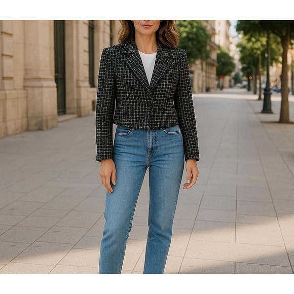 Abercrombie and Fitch Medium Tweed Black White Blazer Vintage Academia School - Picture 1 of 8